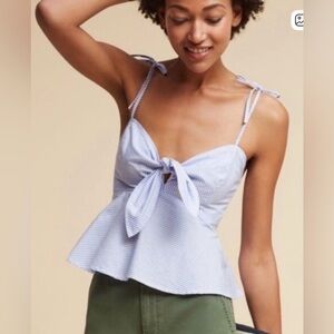 Anthropologie Maeve Blue and White
Stripe Shoulder Tie Top